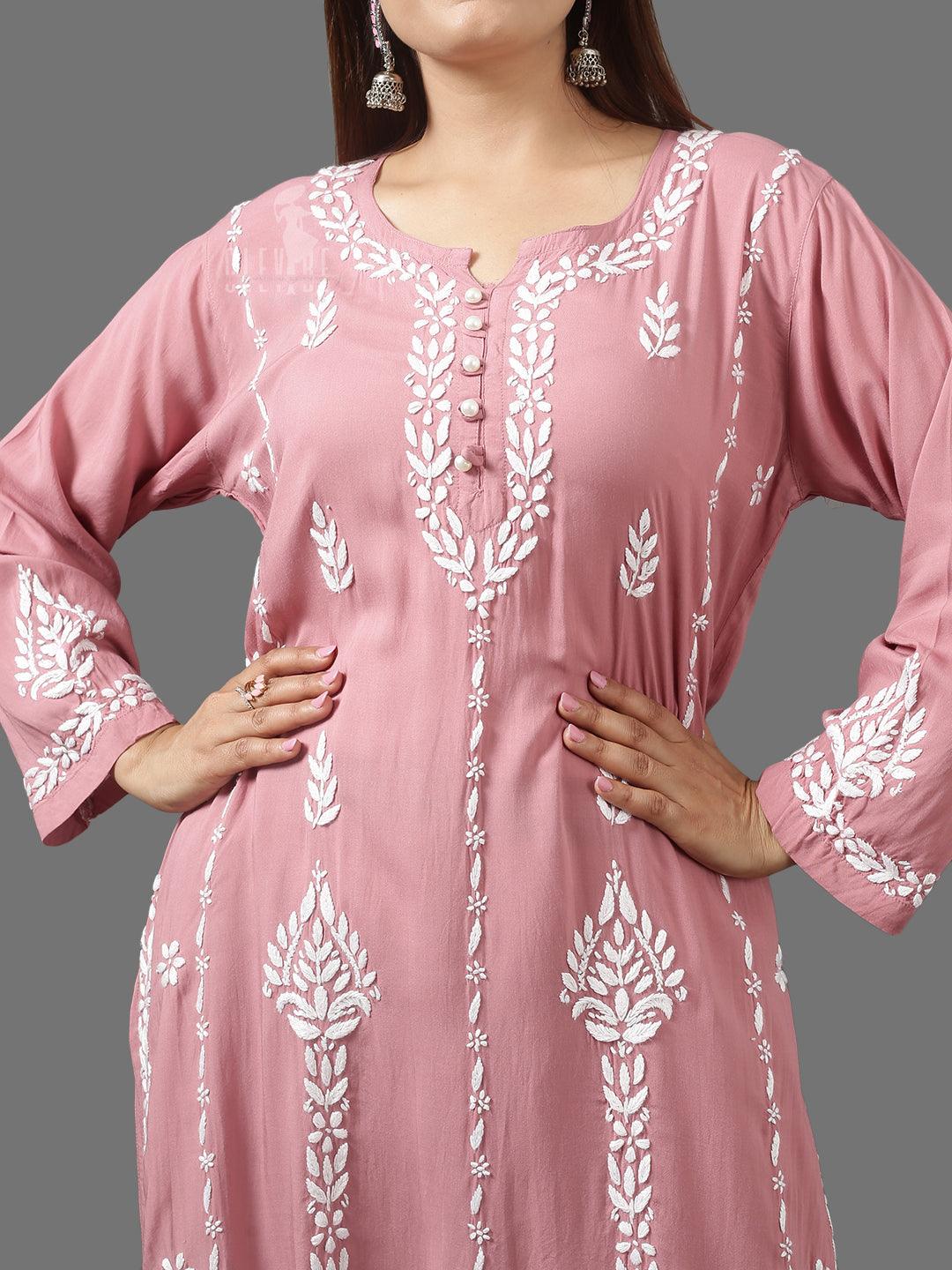 Chikankari Modal Cotton Kurta Set With Pant - Clevibe Fashions