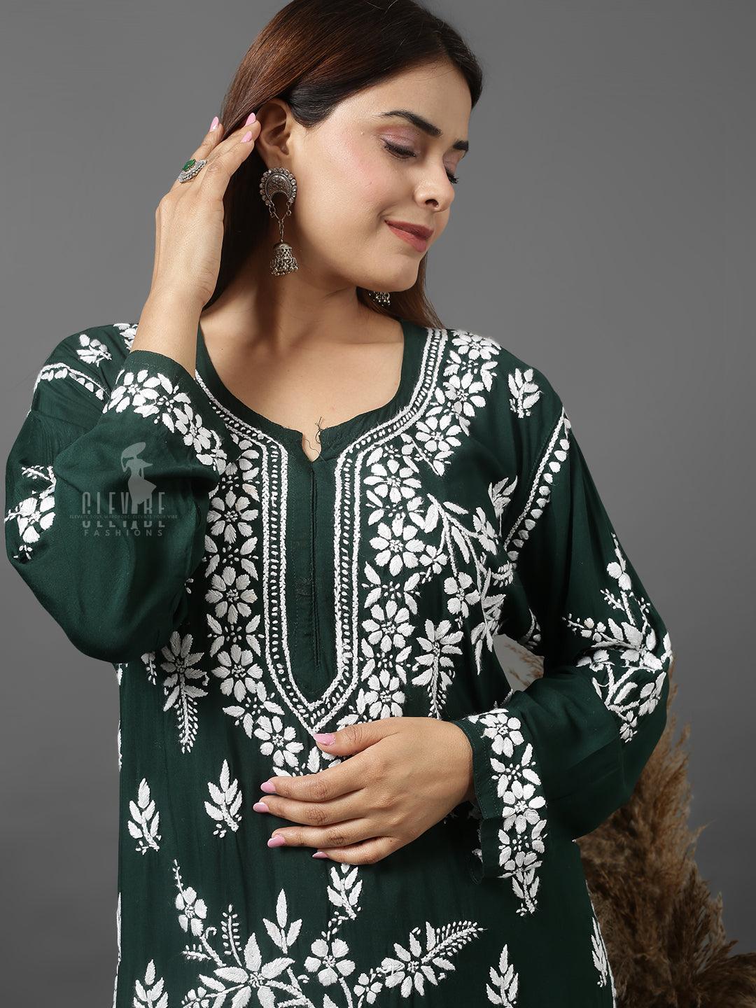 Chikankari Modal Kurta Set With A-Line Palazzo - Clevibe Fashions