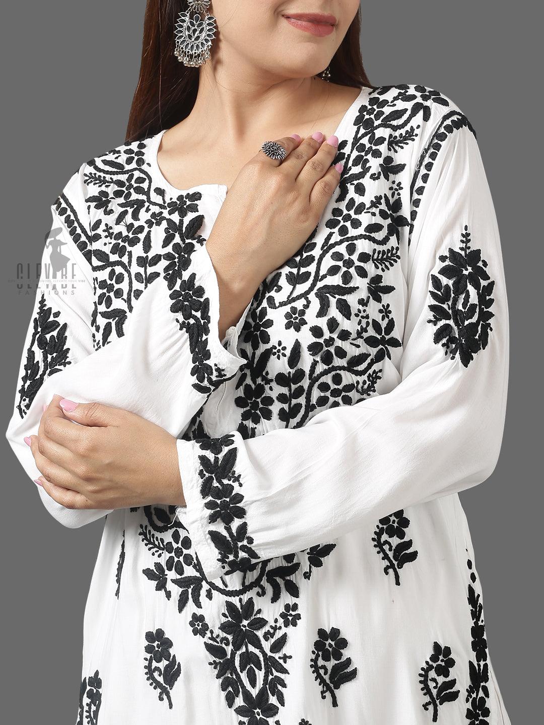 Chikankari Modal Cotton | Kurta Set With Straight Plazo - Clevibe Fashions