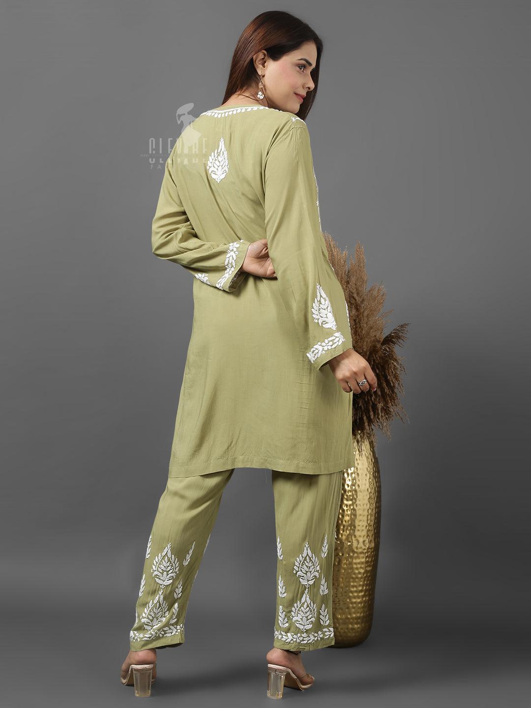 Chikankari Modal Cotton Kurta Set With Pant - Clevibe Fashions