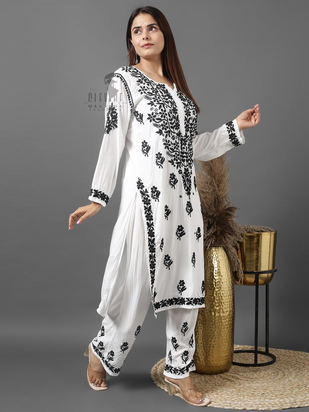 Chikankari Modal Cotton | Kurta Set With Straight Plazo - Clevibe Fashions